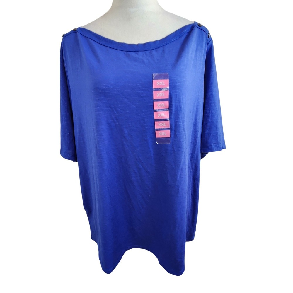 Jones New York Signature Sapphire Blue Boat Neck Top Womens XXL Tee shirt NWT